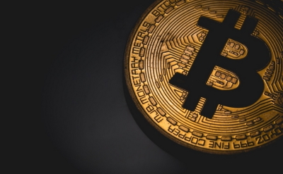 bitcoin coin on black background