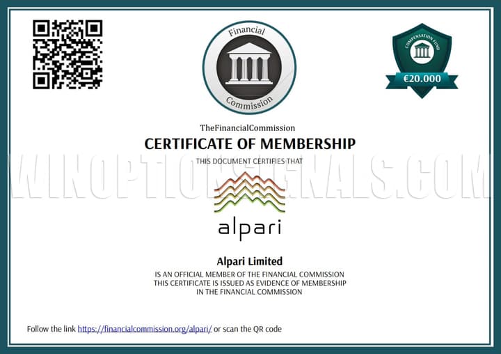 Certificate of membership of Alpari Limited in the Financial Commission