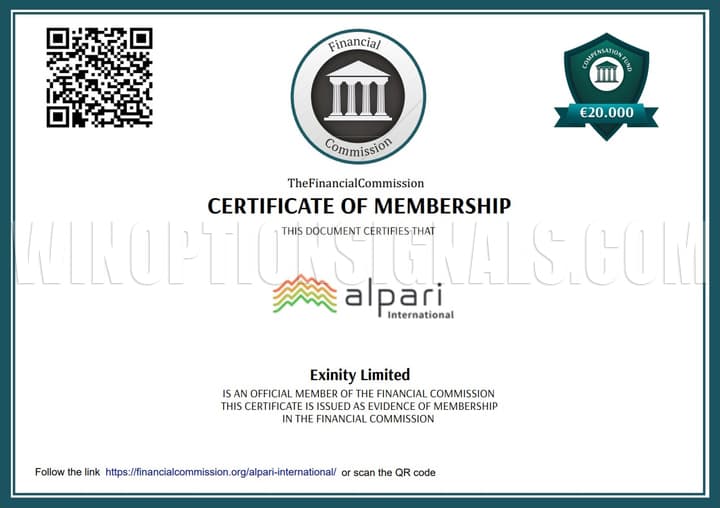 Certificate of membership of Alpari International in the Financial Commission