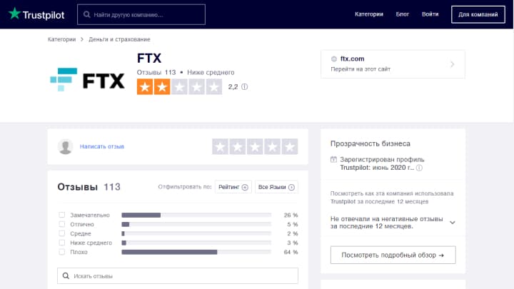 FTX биржа отзывы трейдеров на trustpilot
